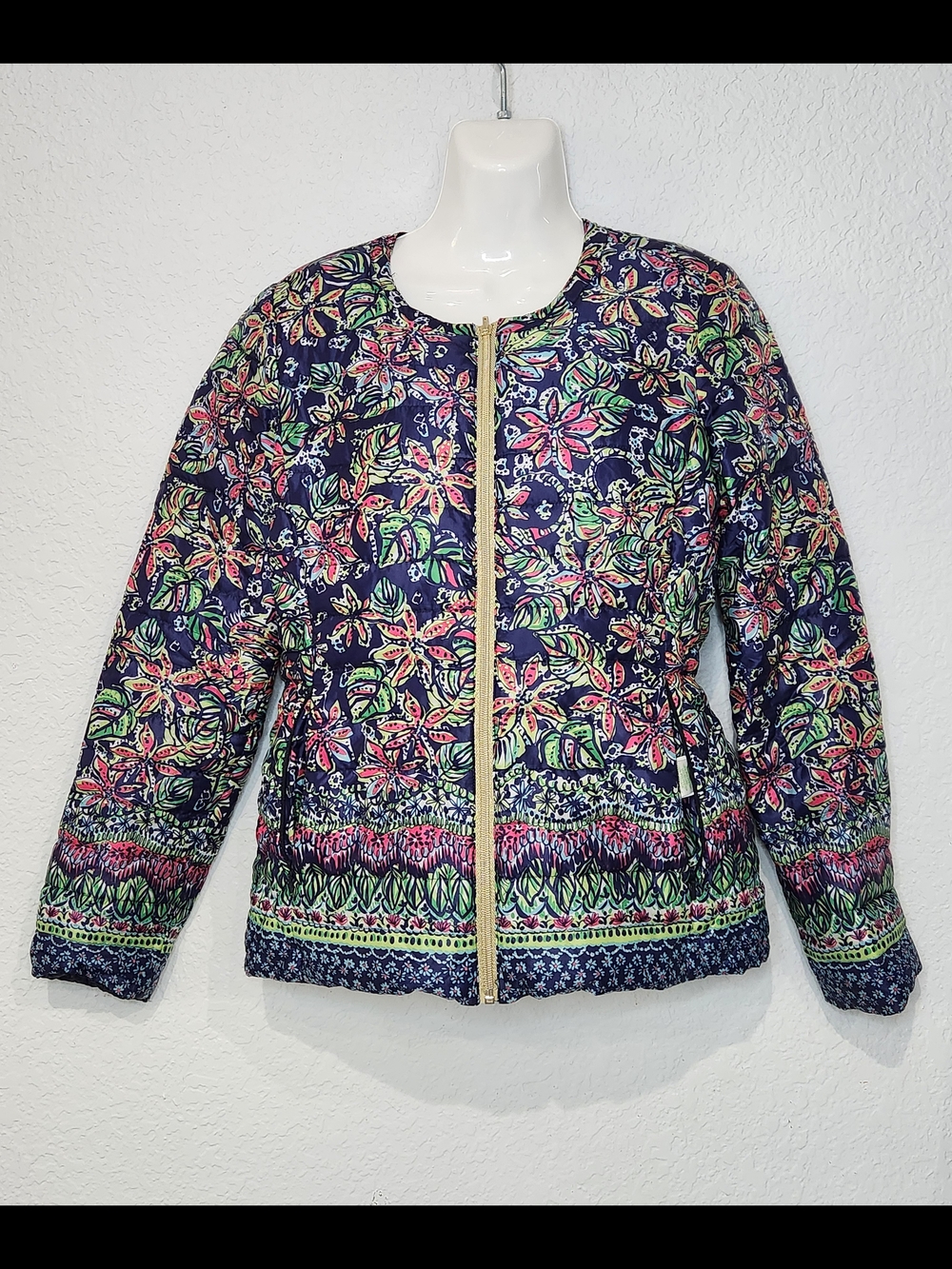 Lilly Pulitzer Navy Floral Quilted Zip Jacket Reversible